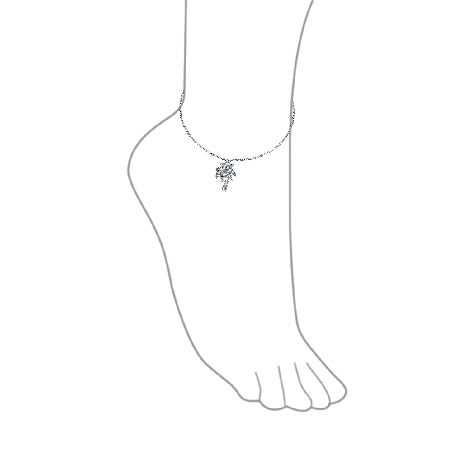 Nautical Palm Tree Anklet Ankle Bracelet with CZ in Sterling Silver