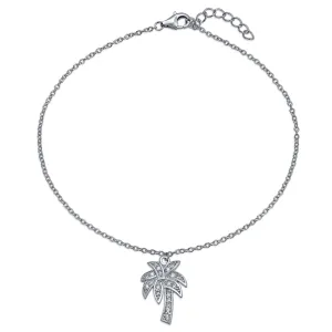 Nautical Palm Tree Anklet Ankle Bracelet with CZ in Sterling Silver