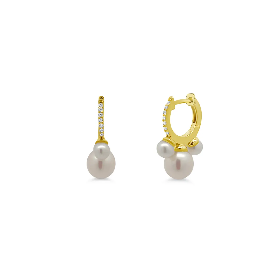 Pearl Dangle Diamond Huggies