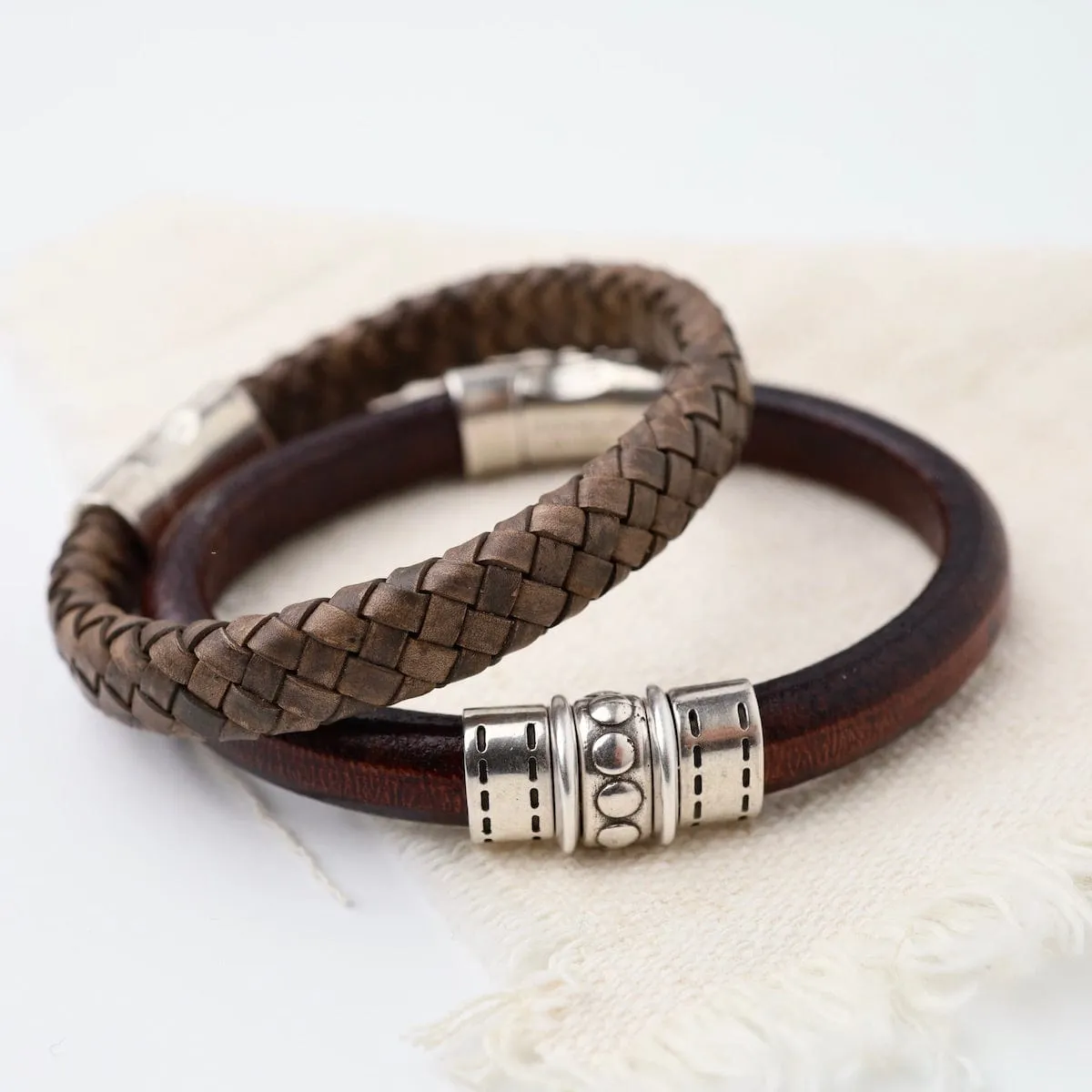 Pegasus Brown Braided Leather Bracelet