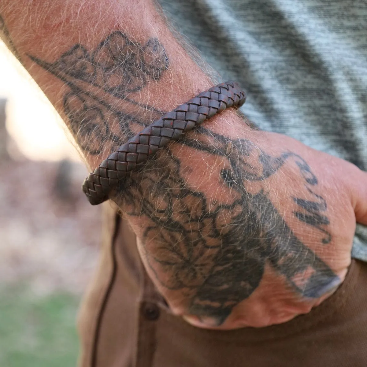 Pegasus Gray Braided Leather Bracelet