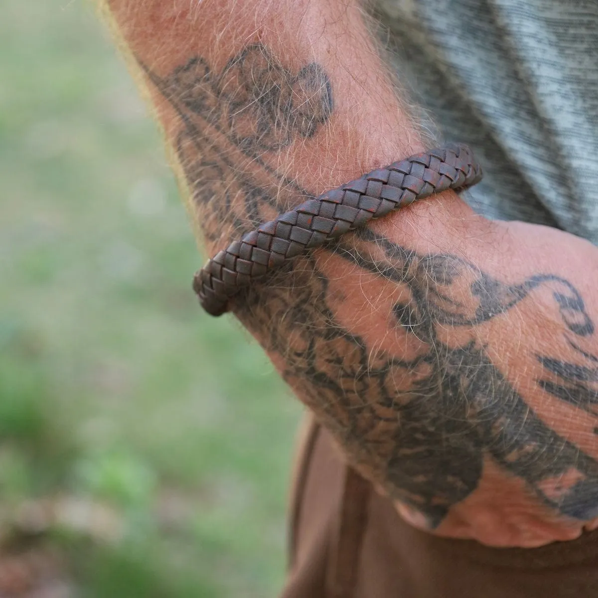 Pegasus Gray Braided Leather Bracelet