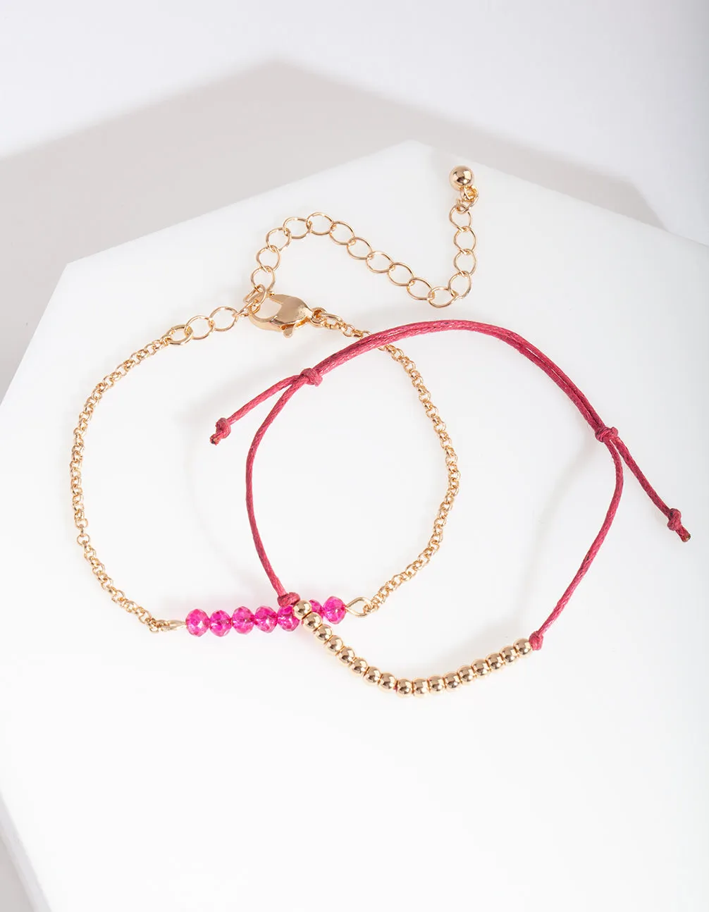 Pink and Gold Bead and Diamante Bracelets