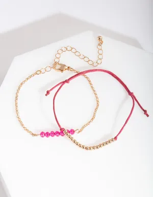 Pink and Gold Bead and Diamante Bracelets