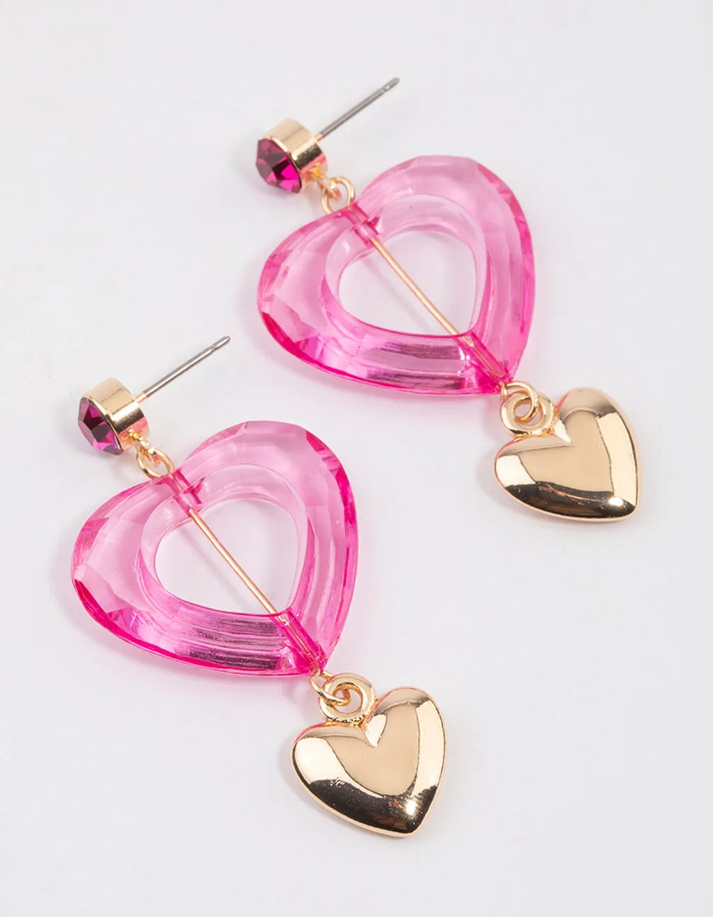 Pink Open Acrylic Heart Drop Earrings