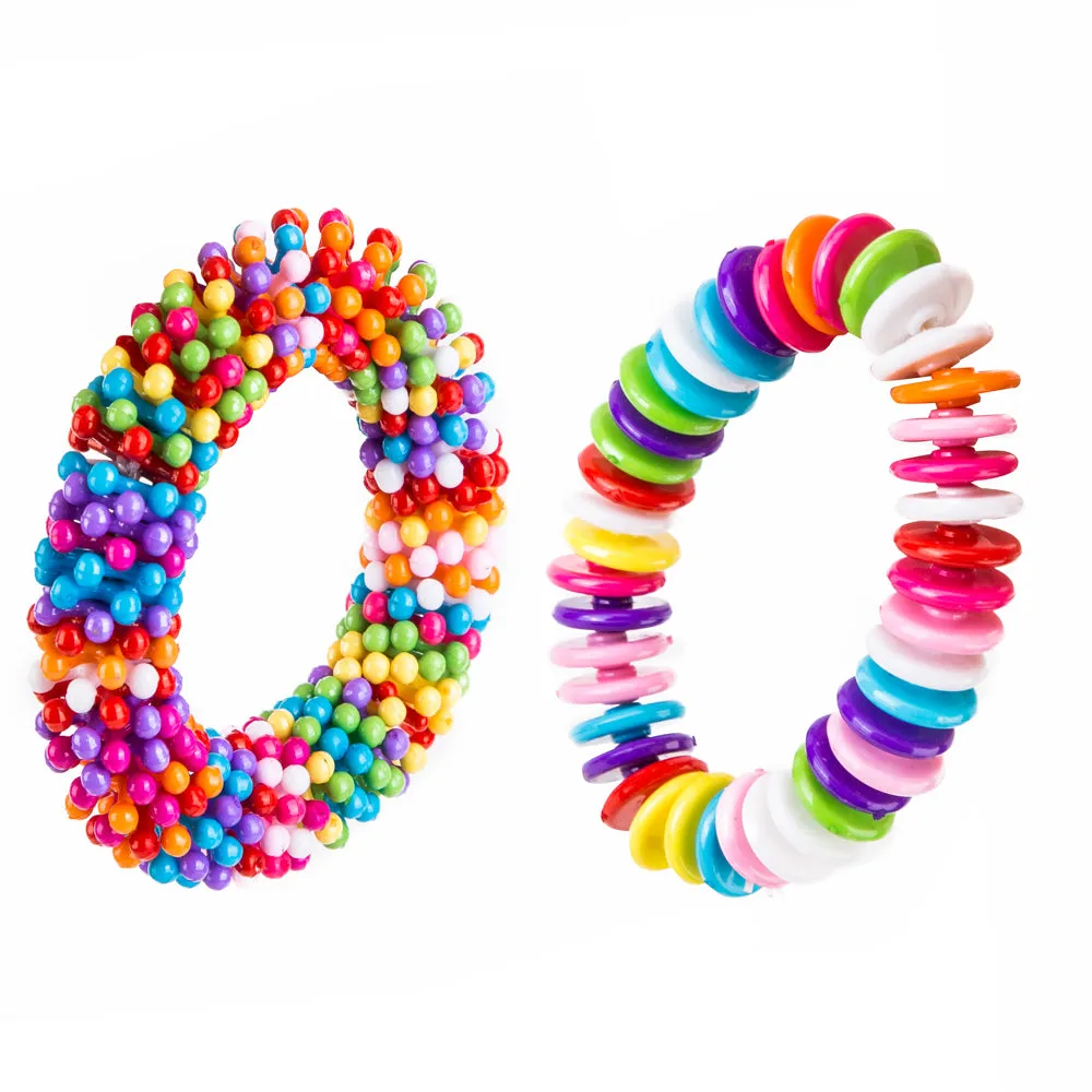 PROLOSO 6 Pack Colorful Bead Round PieceBracelets Elastic Party Favors Kids Pretend Play