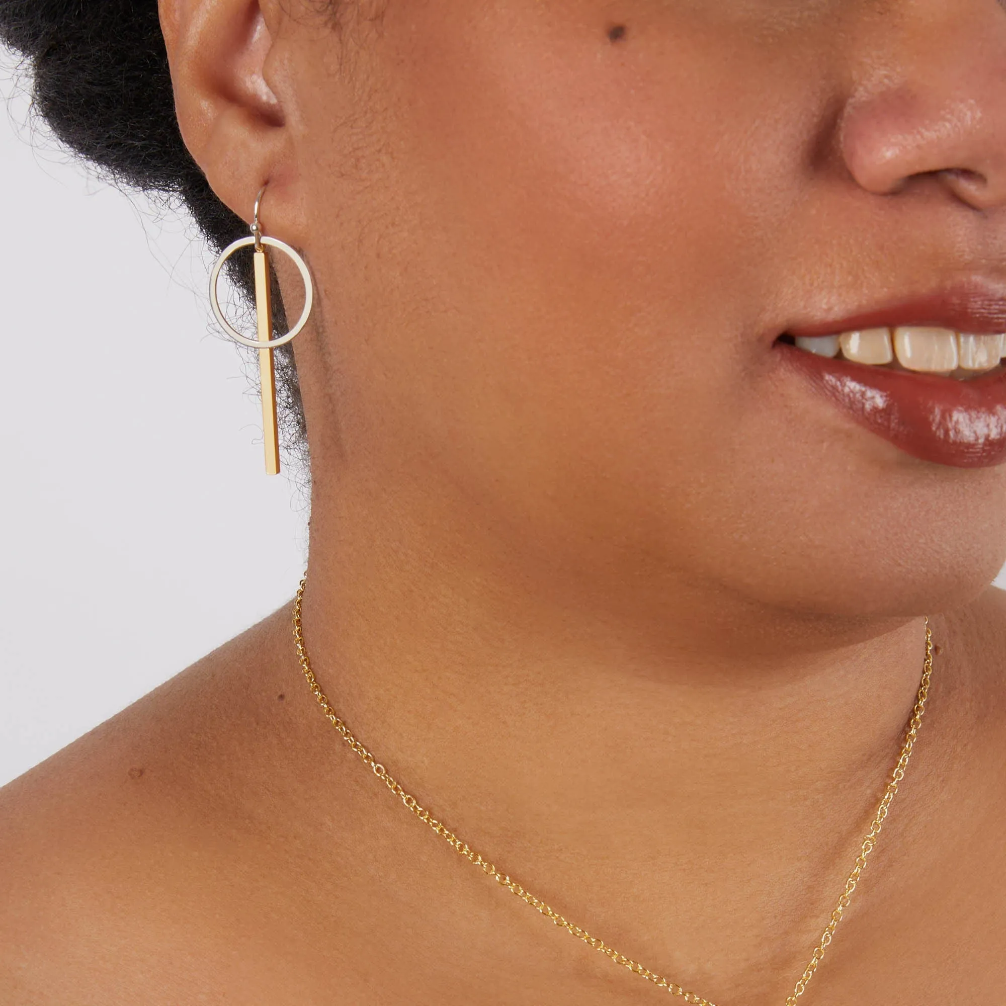 "Le Contour" Gold & Silver Mixed Metal Bar Earrings Dangle