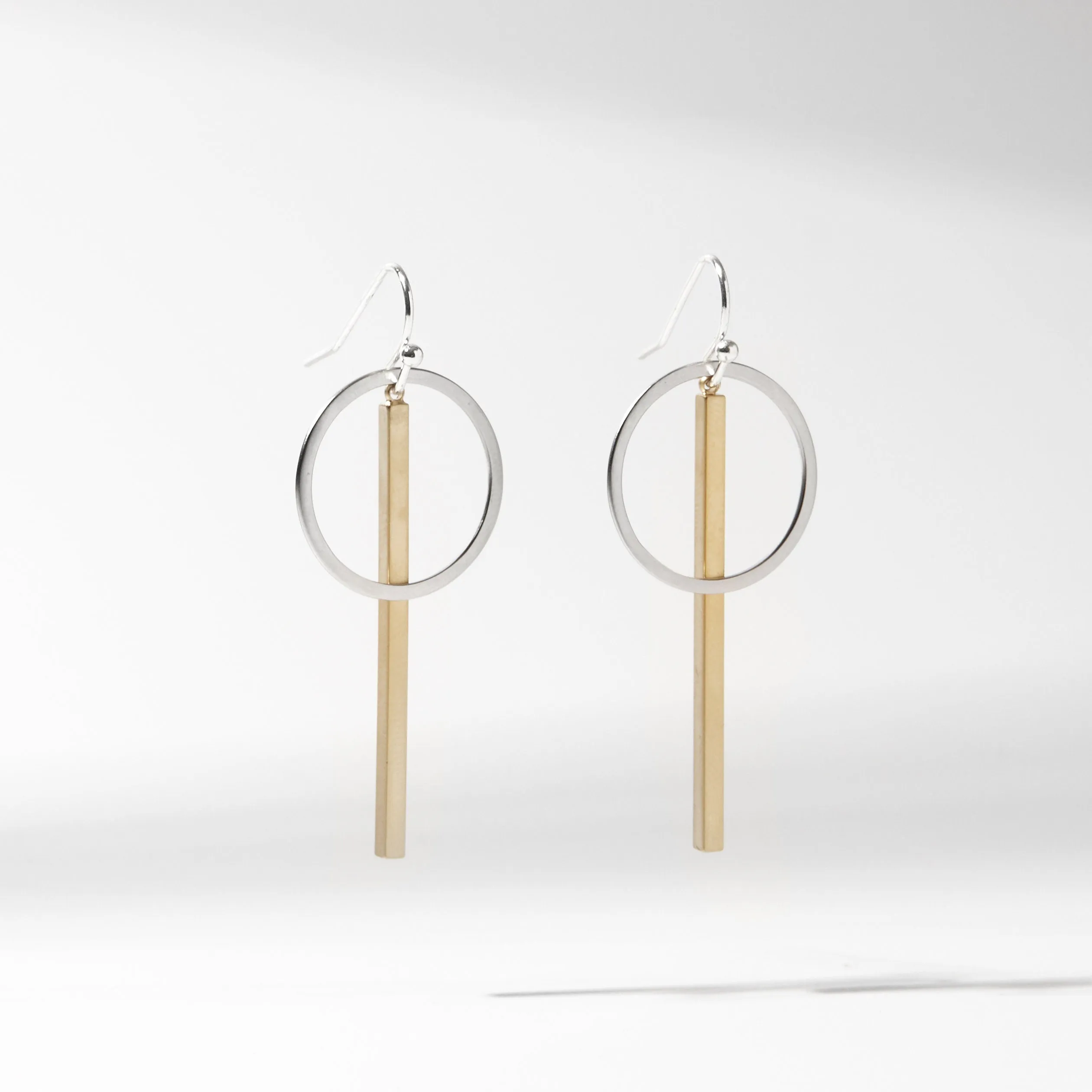 "Le Contour" Gold & Silver Mixed Metal Bar Earrings Dangle