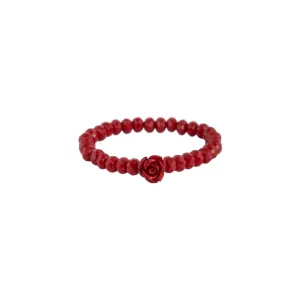 Red Bead Flower Stretch Bracelet