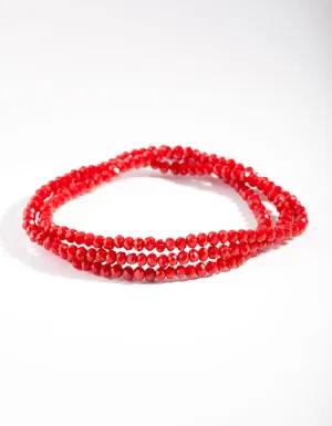 Red Faceted Bead Bracelet Set