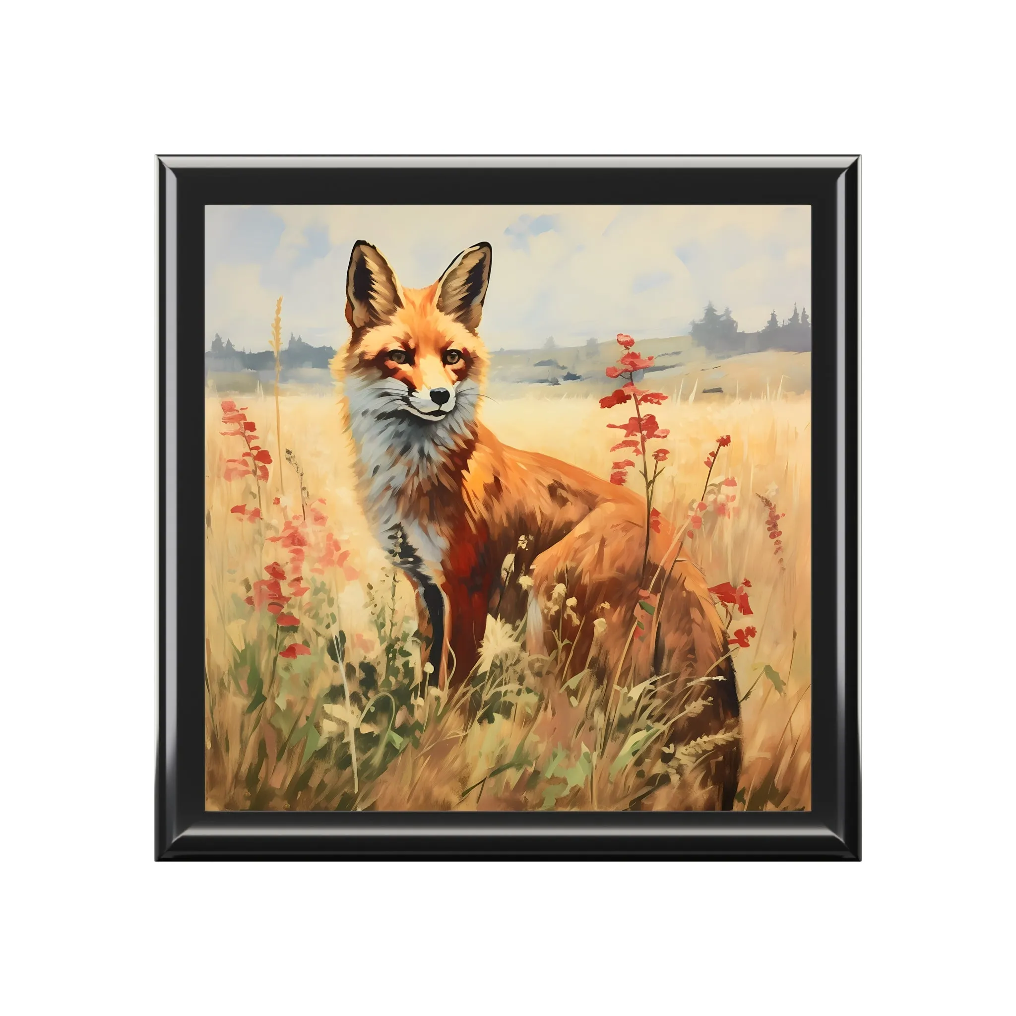 Red Fox in Field Art Print Gift and Jewelry Box