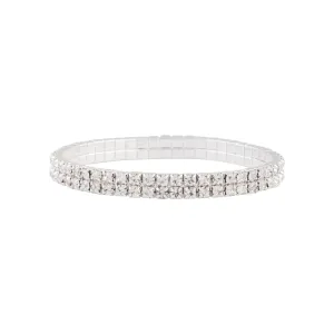 Rhodium Double Row Cup Chain Stretch Bracelet