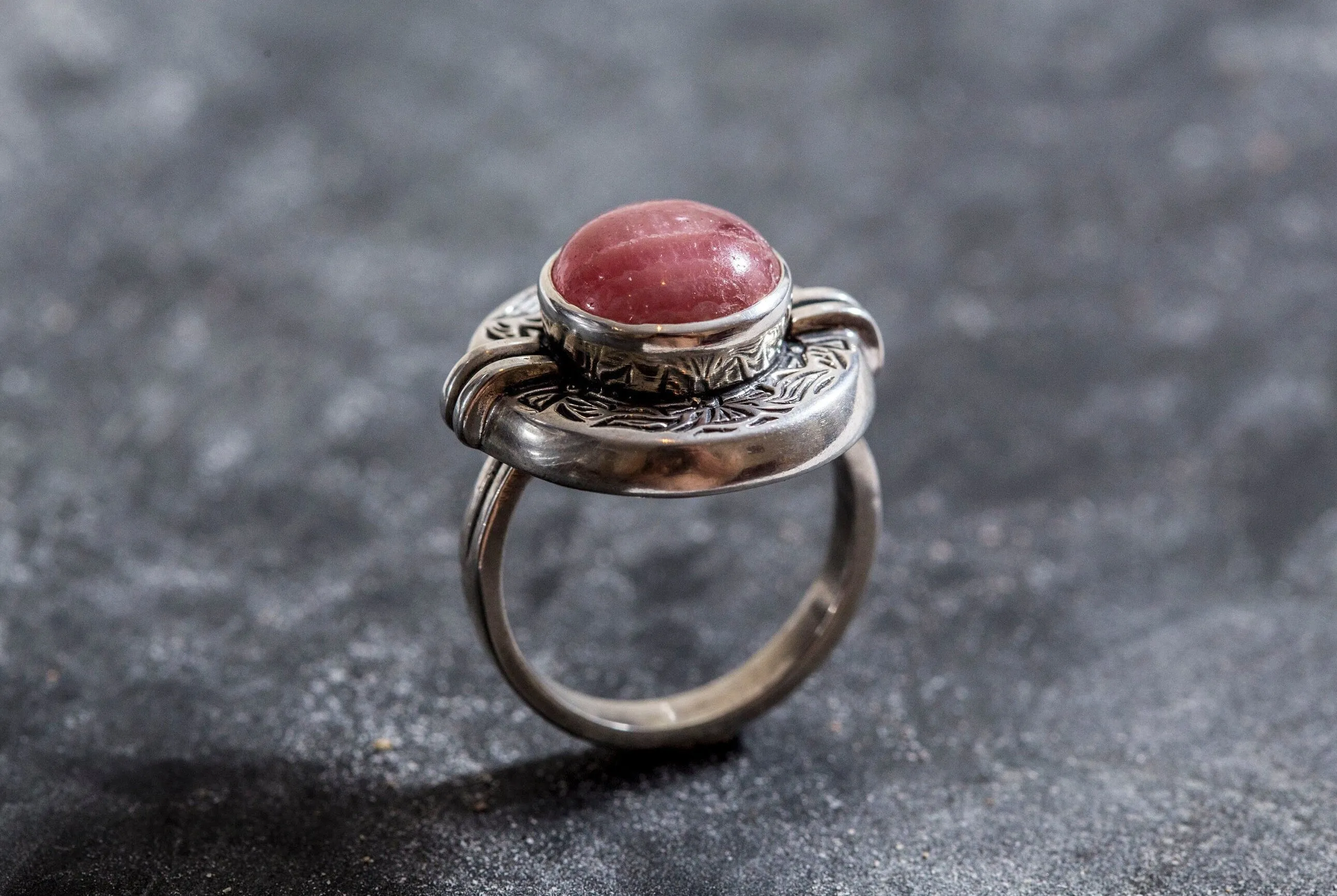 Rhodochrosite Ring - Natural Rhodochrosite Ring - Large Egyptian Ring