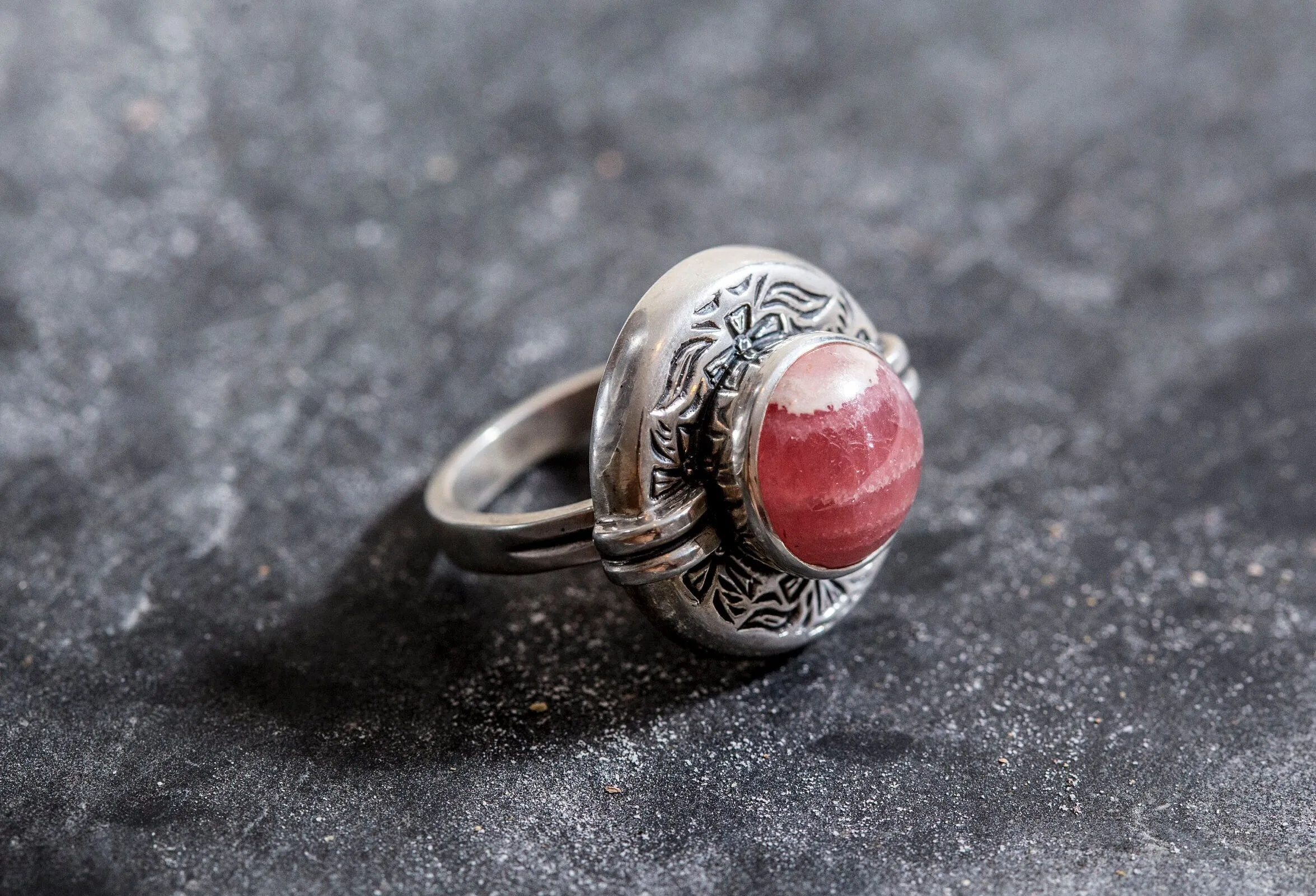 Rhodochrosite Ring - Natural Rhodochrosite Ring - Large Egyptian Ring