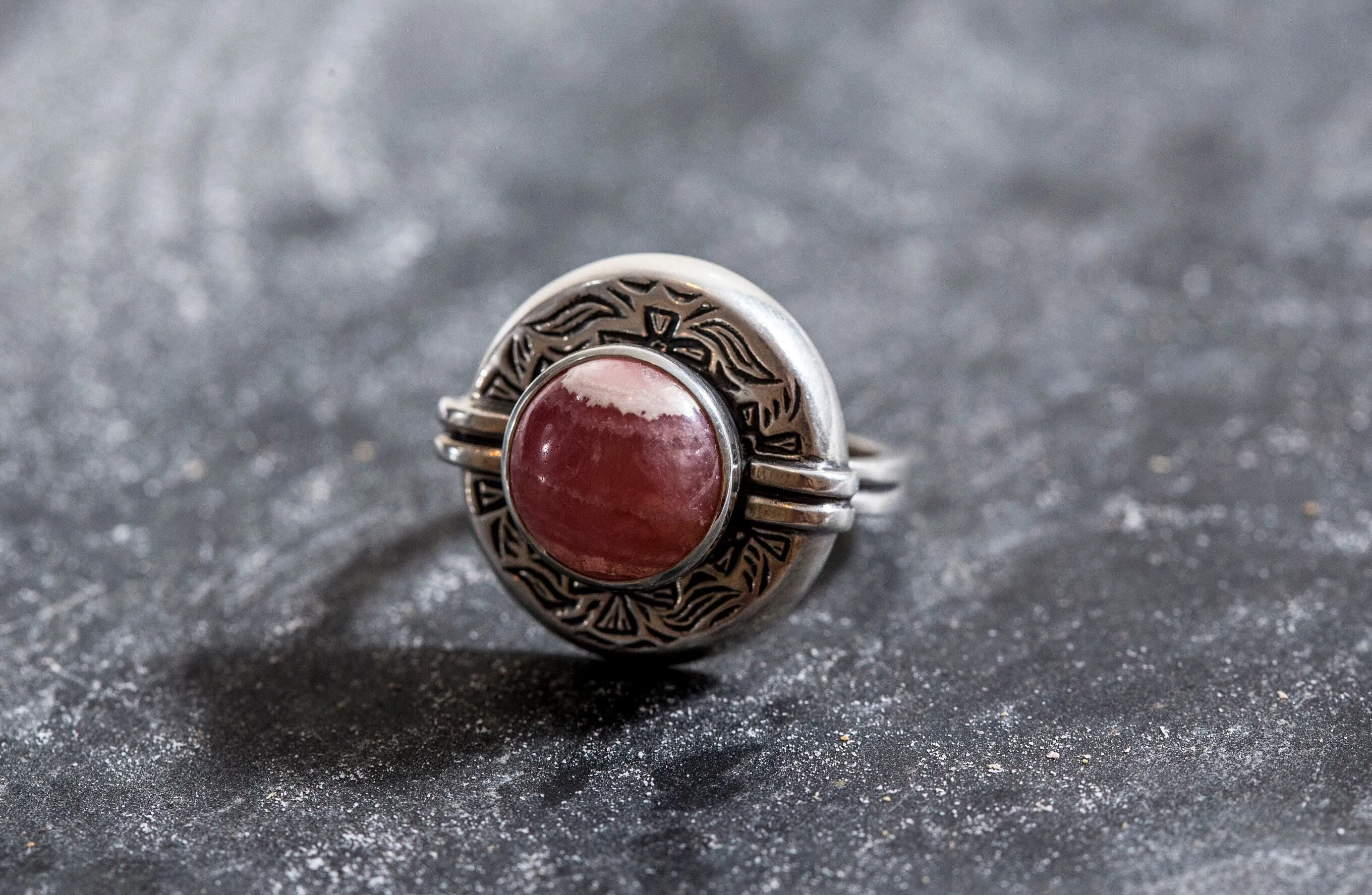 Rhodochrosite Ring - Natural Rhodochrosite Ring - Large Egyptian Ring