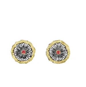 Round Radiant Ruby Post Earrings