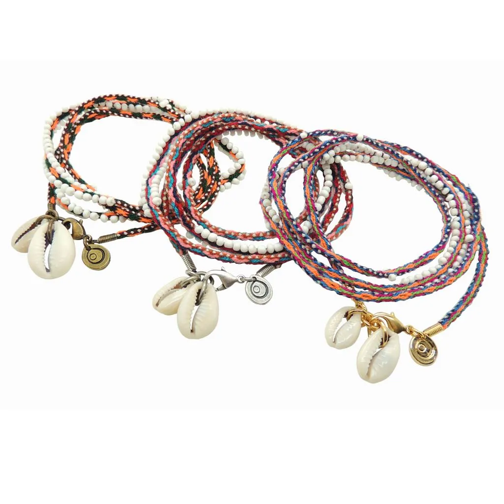 Seashell Charm Duo Lima Beaded Cord Anklet