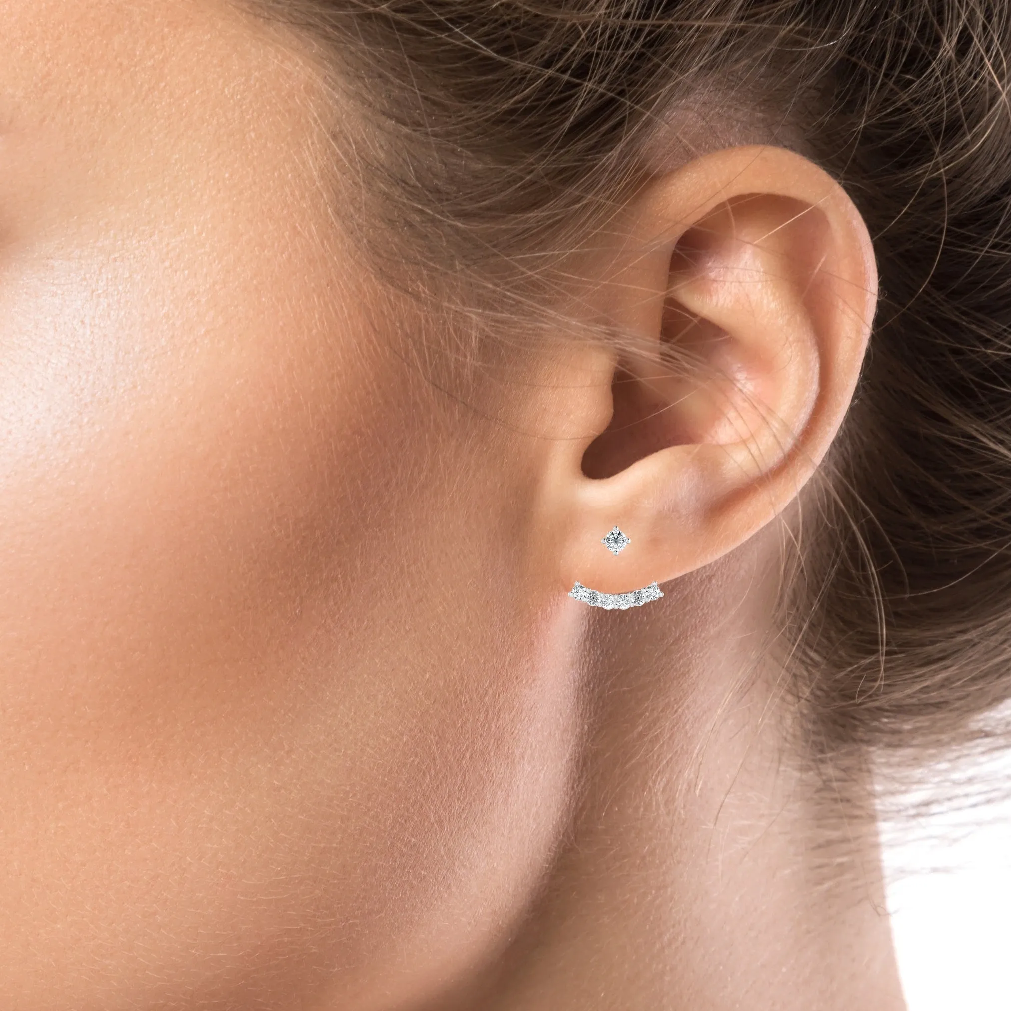 Silver Arc-Shaped Stud Earrings