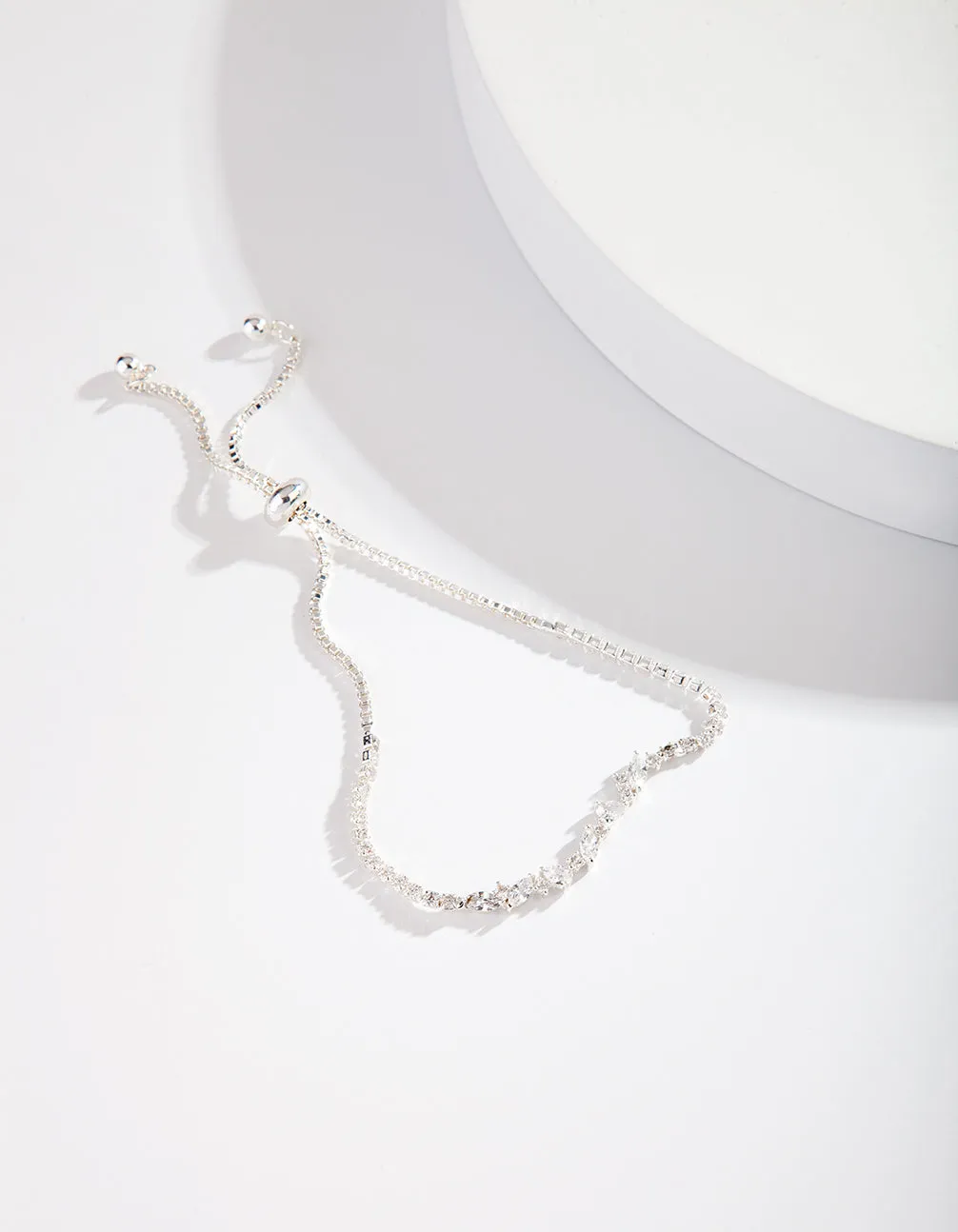 Silver Cubic Zirconia Wave Chain Bracelet