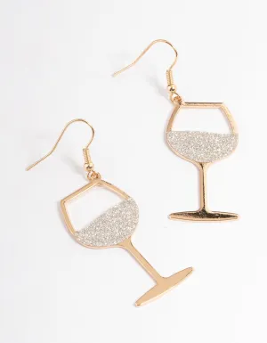 Silver Glitter Wine Glass Drop Earrings