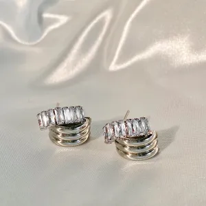 Silver Multi-Band Earrings with Clear Gemstones  jlt11709