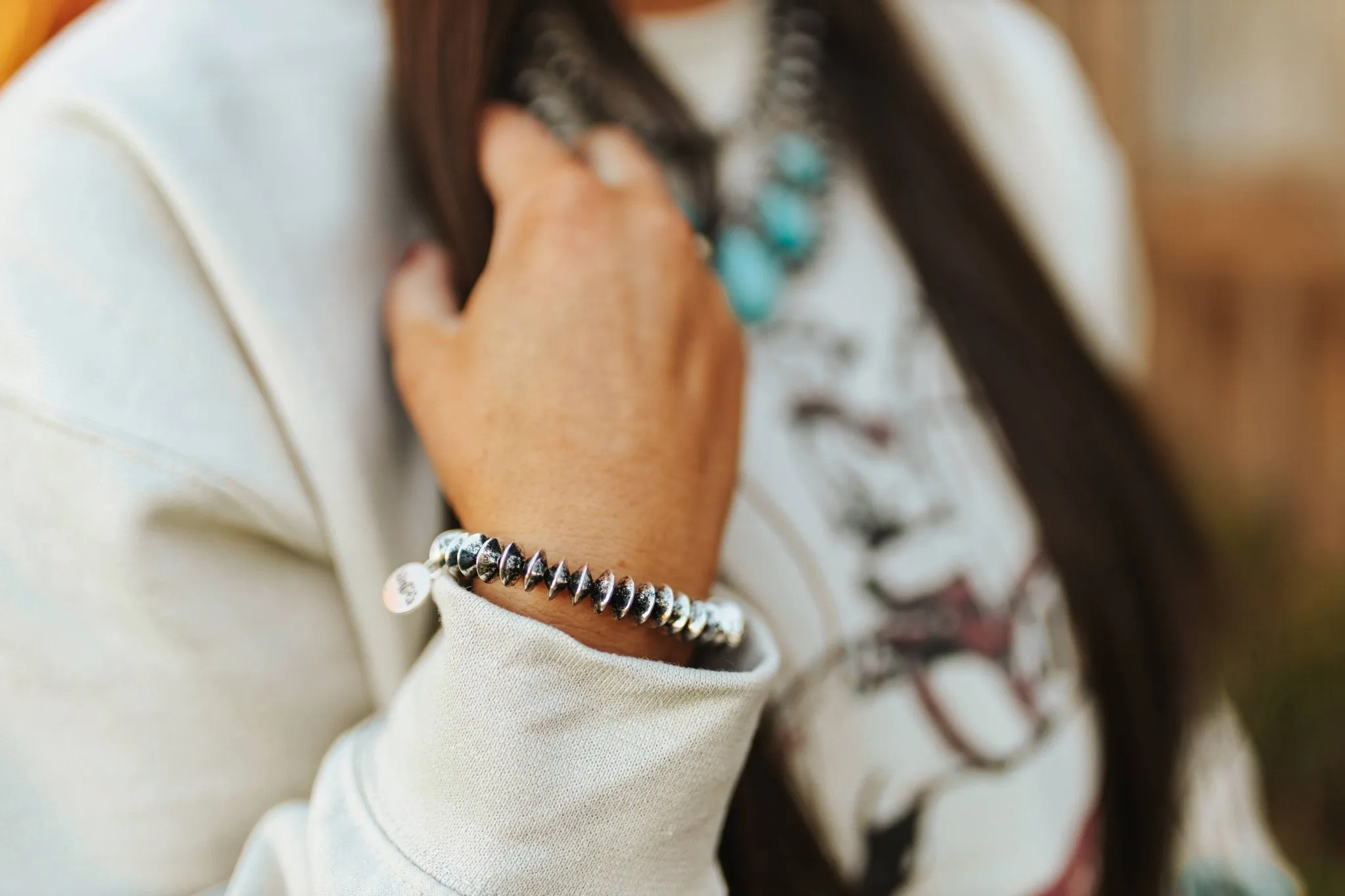 Silver Pearl Disc Stretch Bracelet