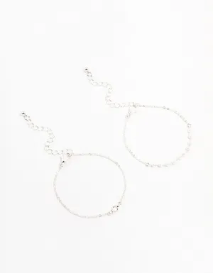 Silver Pearl Station & Diamante Bracelets 2-Pack