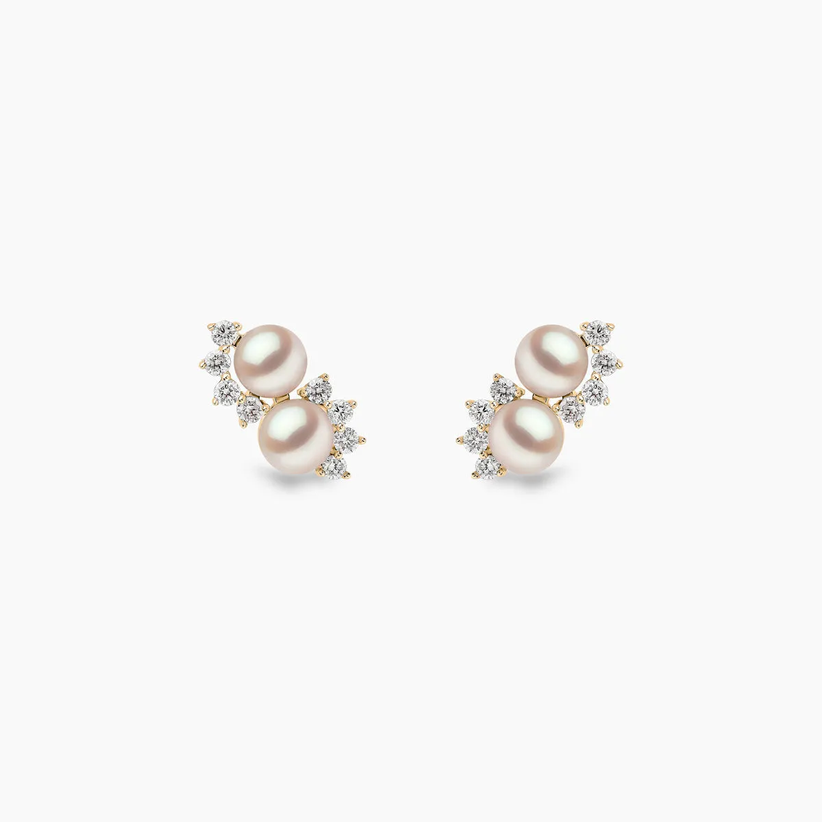 Sleek 18K Gold Double Pearl and Diamond Star Stud Earrings