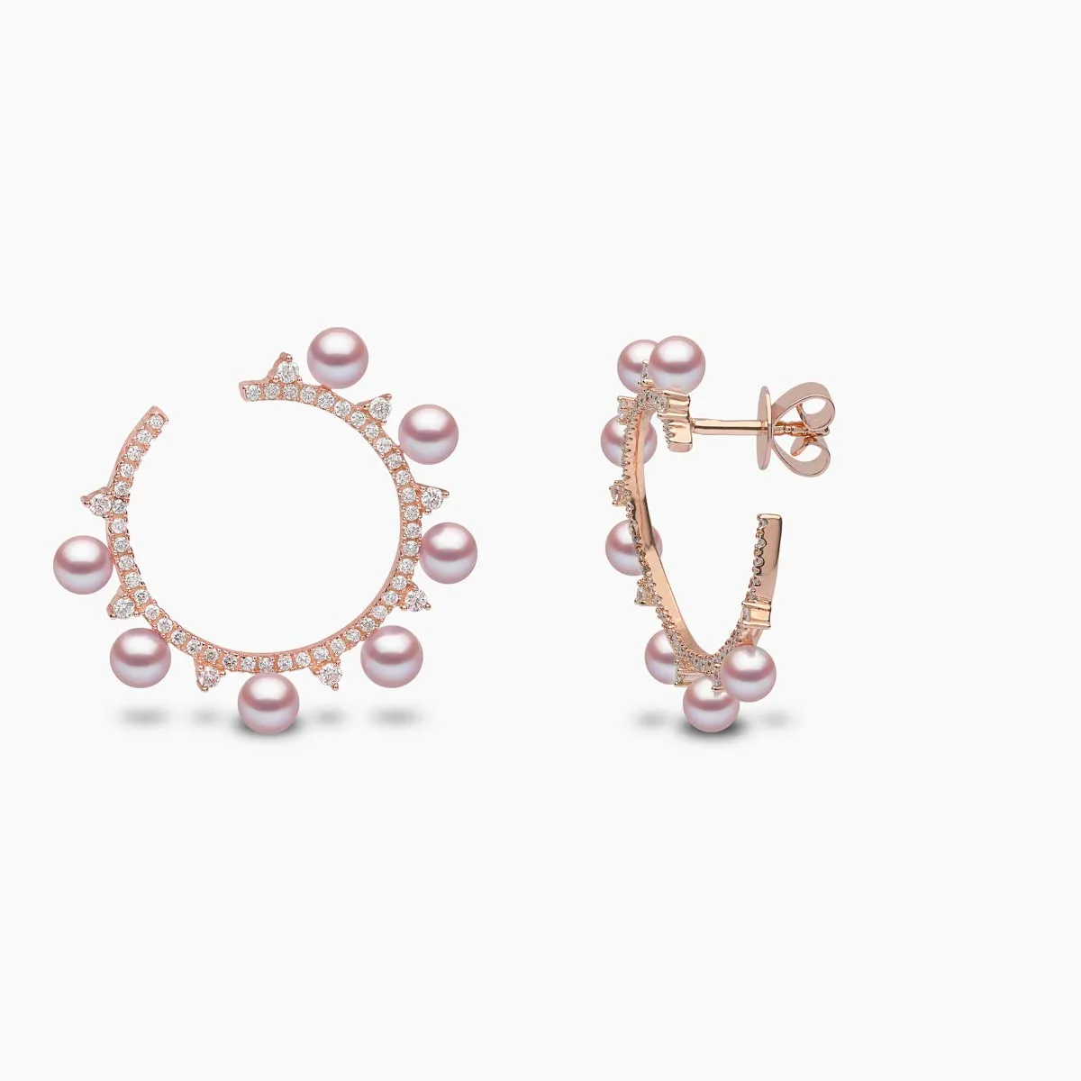 Sleek 18K Gold Pearl and Diamond Circle Earrings