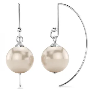 Solid 925 Sterling Silver Freshwater Pearl Drop Earrings White