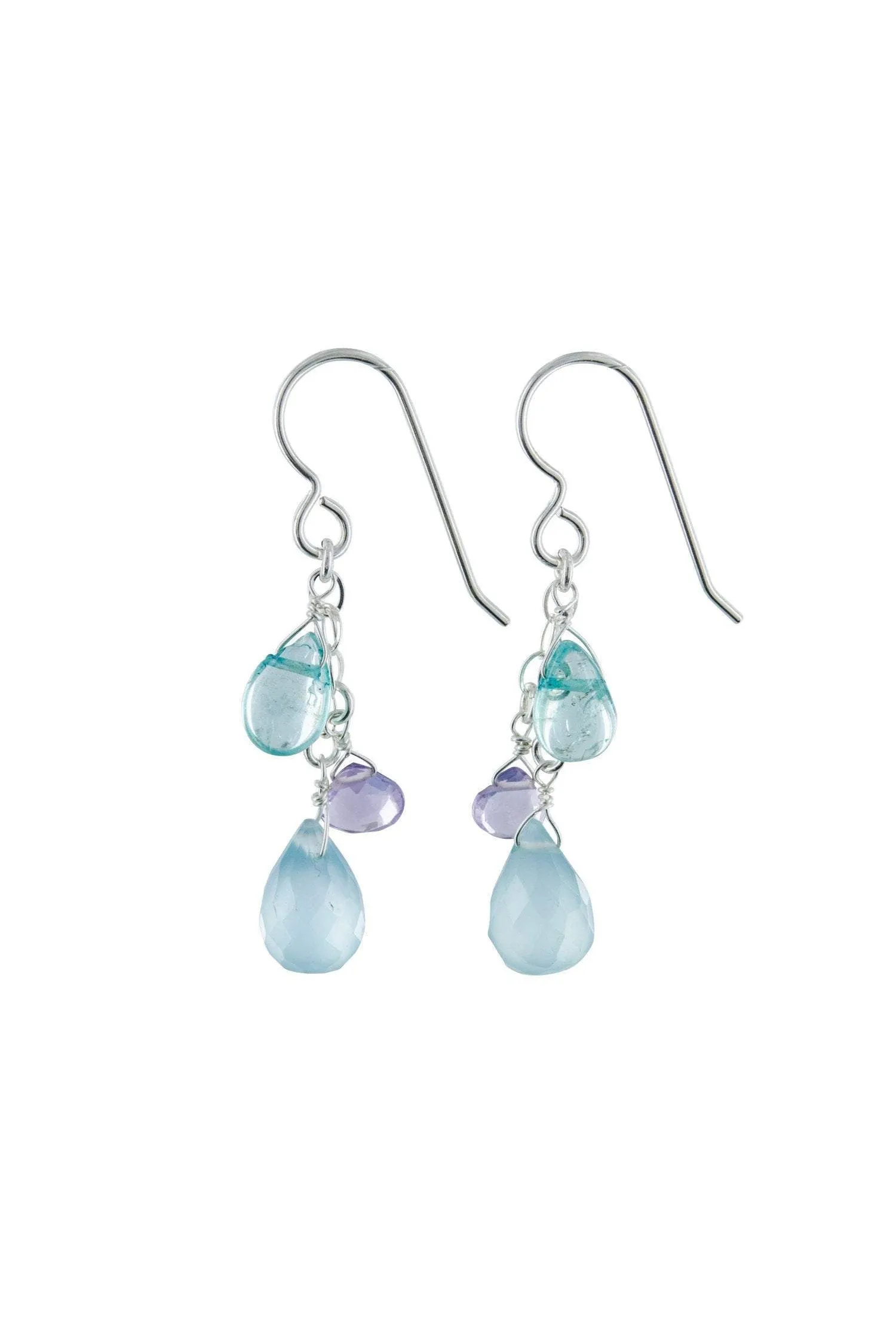 Spring Earrings, Pastel Blue Chalcdeony, Apatite, Amethyst