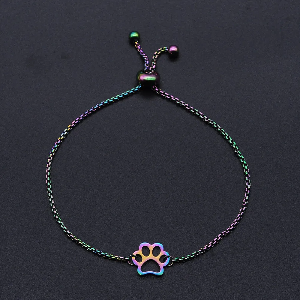 Stainless Steel Rainbow Colorful Dog Paw Charm Bracelets