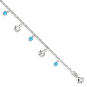 Sterling Silver 10-inch Beach Shell & Bead Anklet