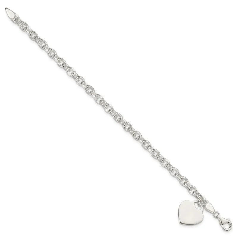 Sterling Silver 1.5mm Engraveable Heart Charm Bracelet