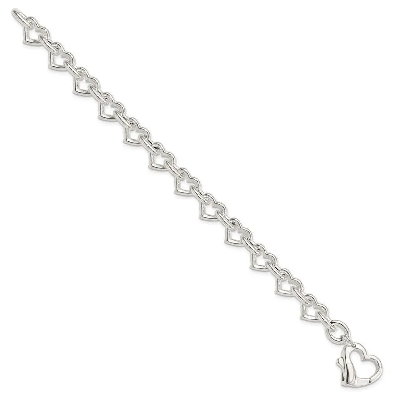 Sterling Silver 7.5inch Polished Fancy Heart Link Bracelet