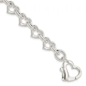 Sterling Silver 7.5inch Polished Fancy Heart Link Bracelet