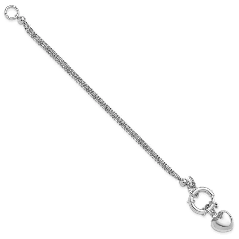 Sterling Silver Rhod-plated Polished Puff Heart Dangle 6.5in Bracelet