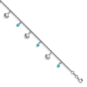 Sterling Silver Turquoise Beach Shell & Bead Lobster Clasp Anklet