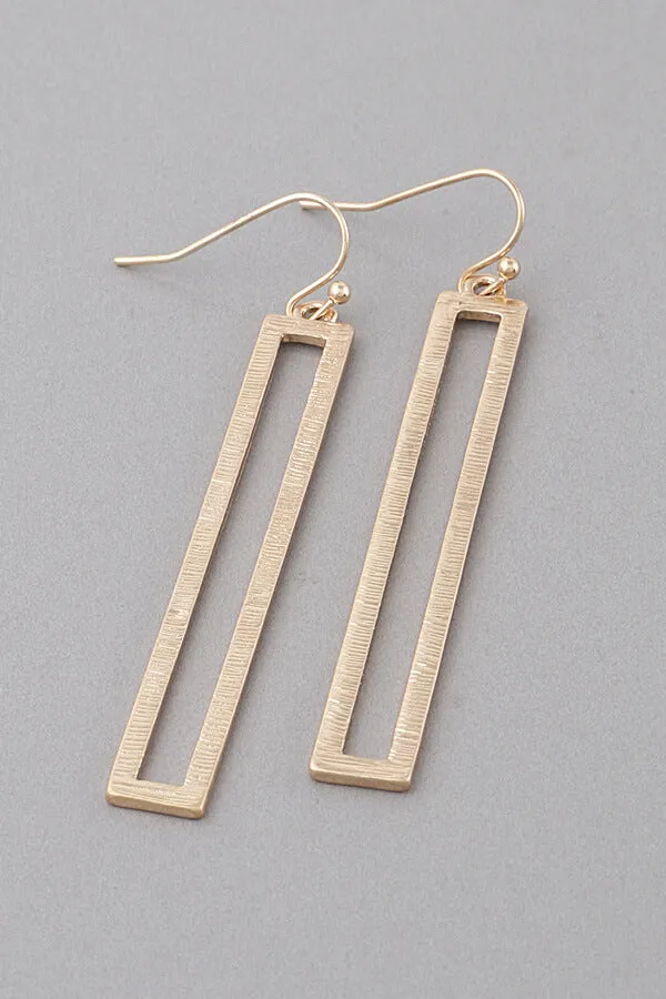 Textured Hollow Slim Rectangle Drop Earrings