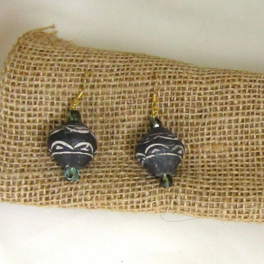 Tribal Design Black Clay Earrings