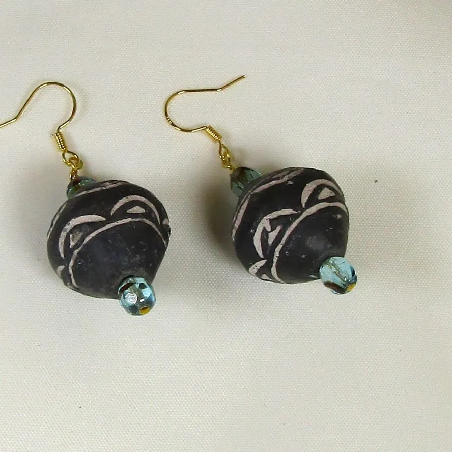 Tribal Design Black Clay Earrings