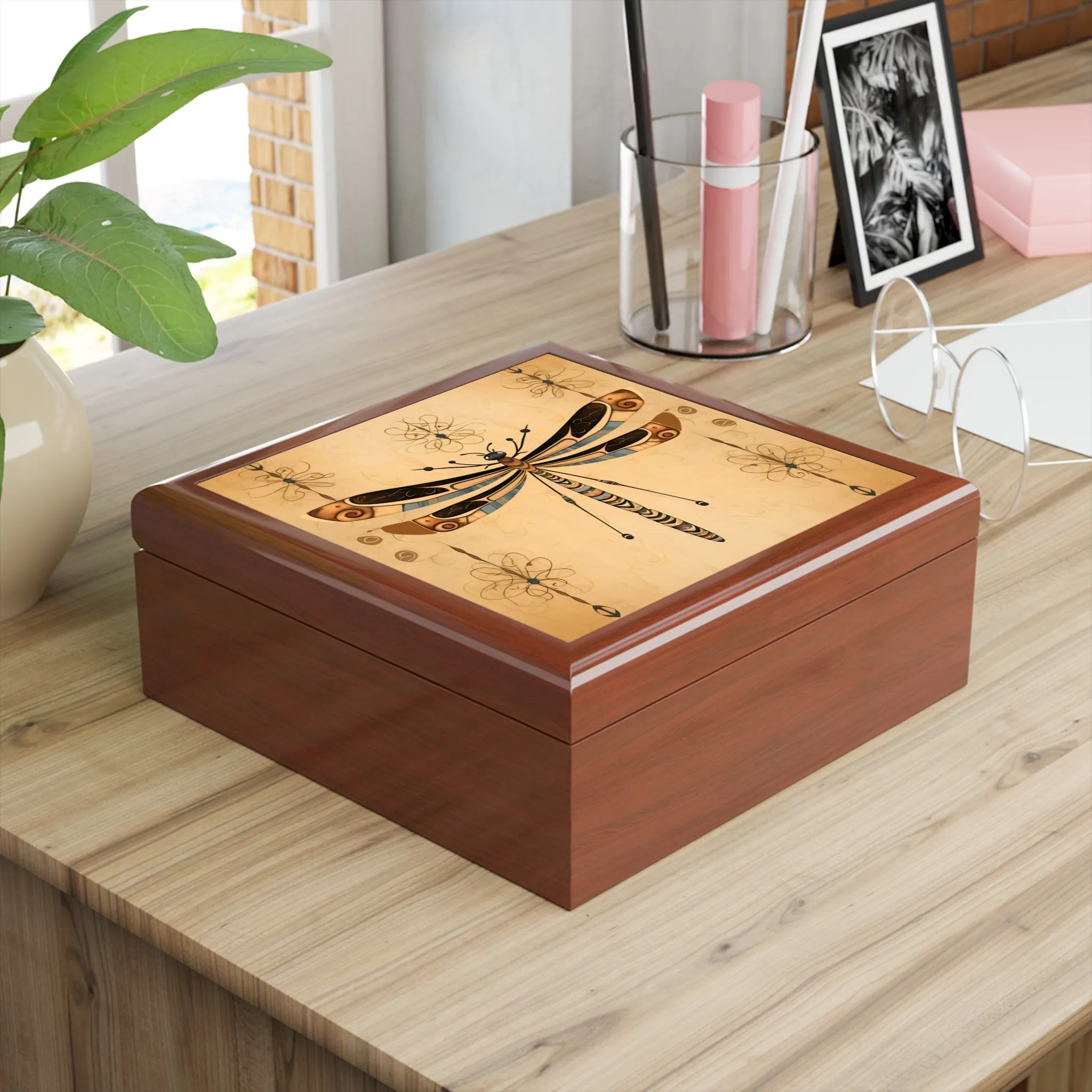 Tribal Style Dragonfly Art Print Gift and Jewelry Box