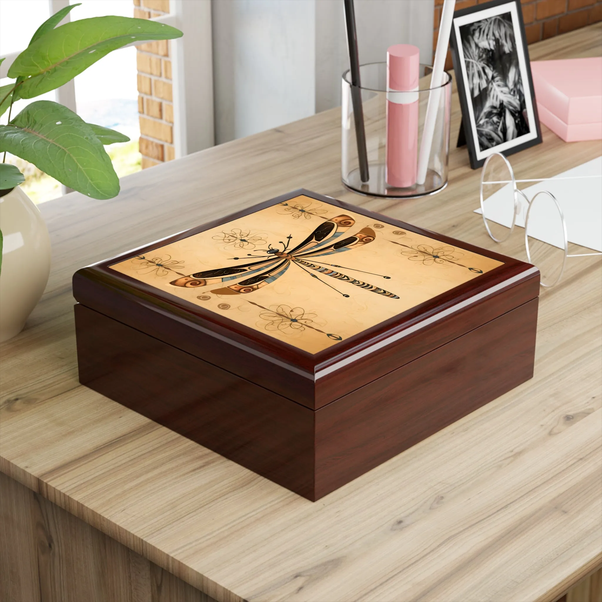 Tribal Style Dragonfly Art Print Gift and Jewelry Box