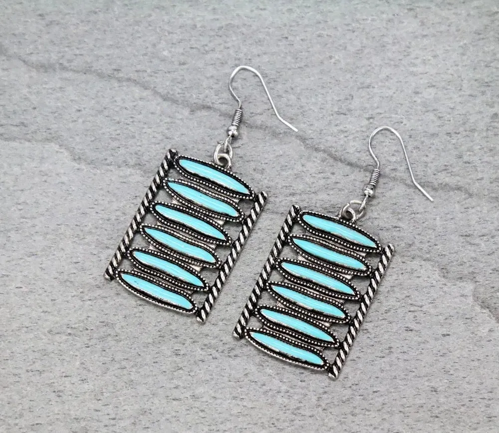 Turquoise 6 bar earrings