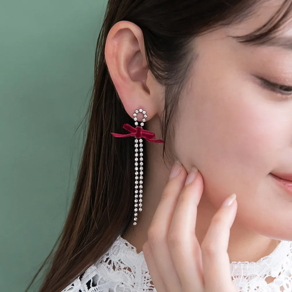 Velvet Bow and Cup Chain Earrings