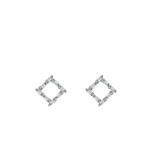 Versatile Fashion Sterling Silver Square Stud Earrings with Zircon for Women