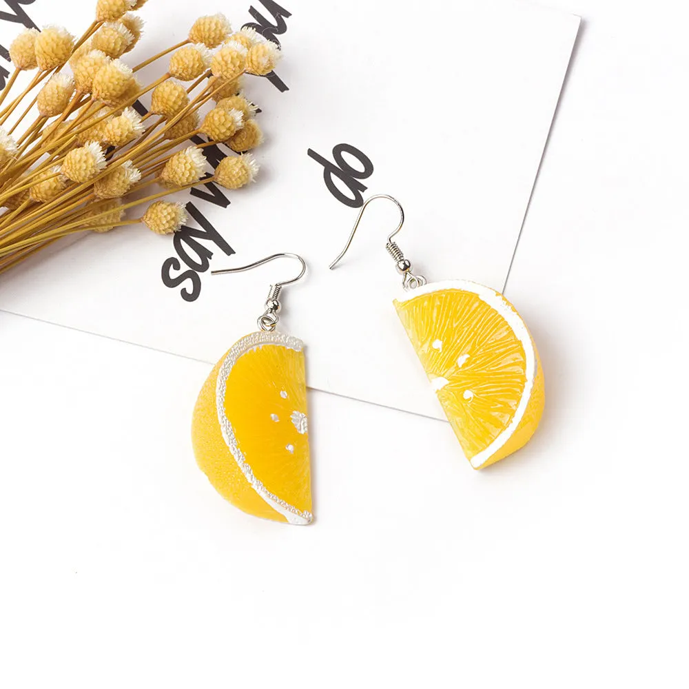 Versatile Personality Resin Orange Petal Three-dimensional Fruit Earrings Earrings