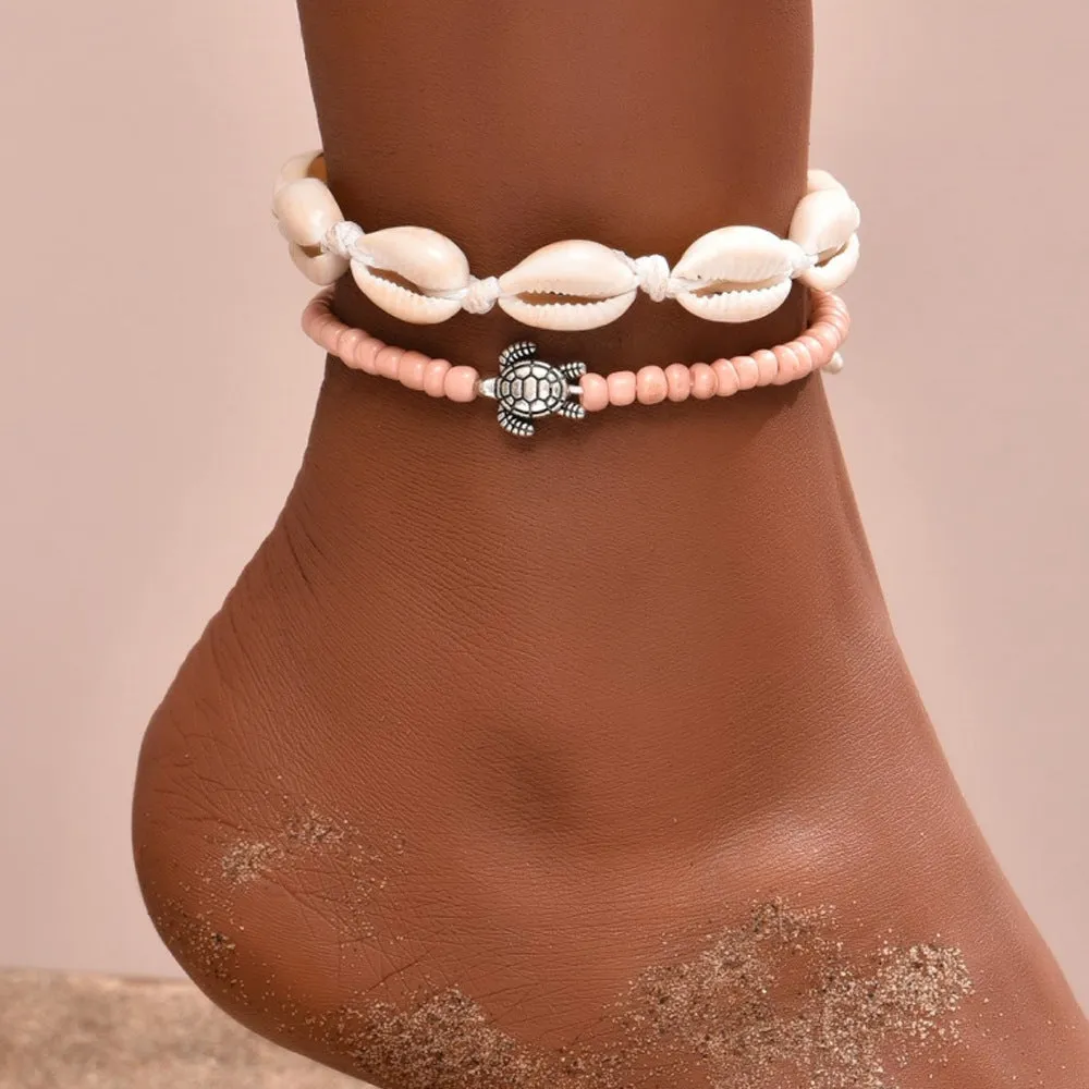 Wholesale Boho Shell Turtle Beaded Alloy Anklet JDC-AS-YeB009