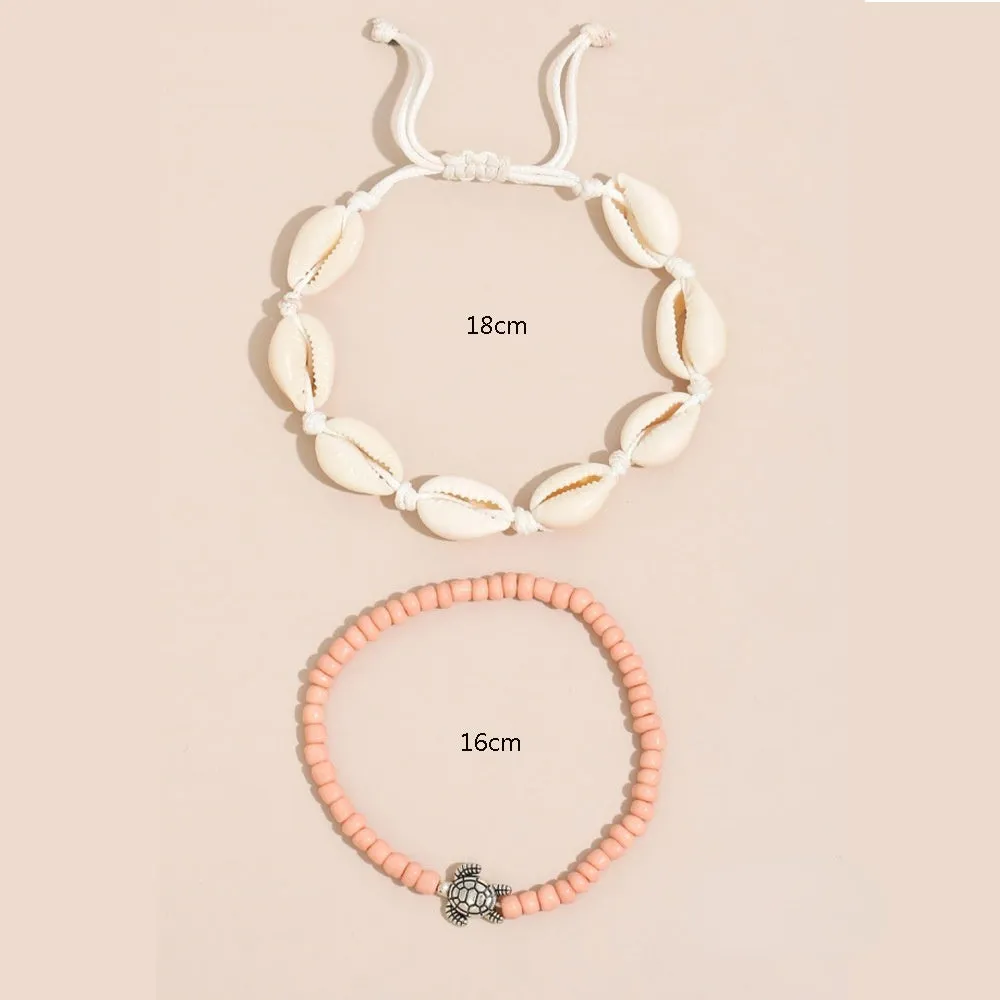 Wholesale Boho Shell Turtle Beaded Alloy Anklet JDC-AS-YeB009