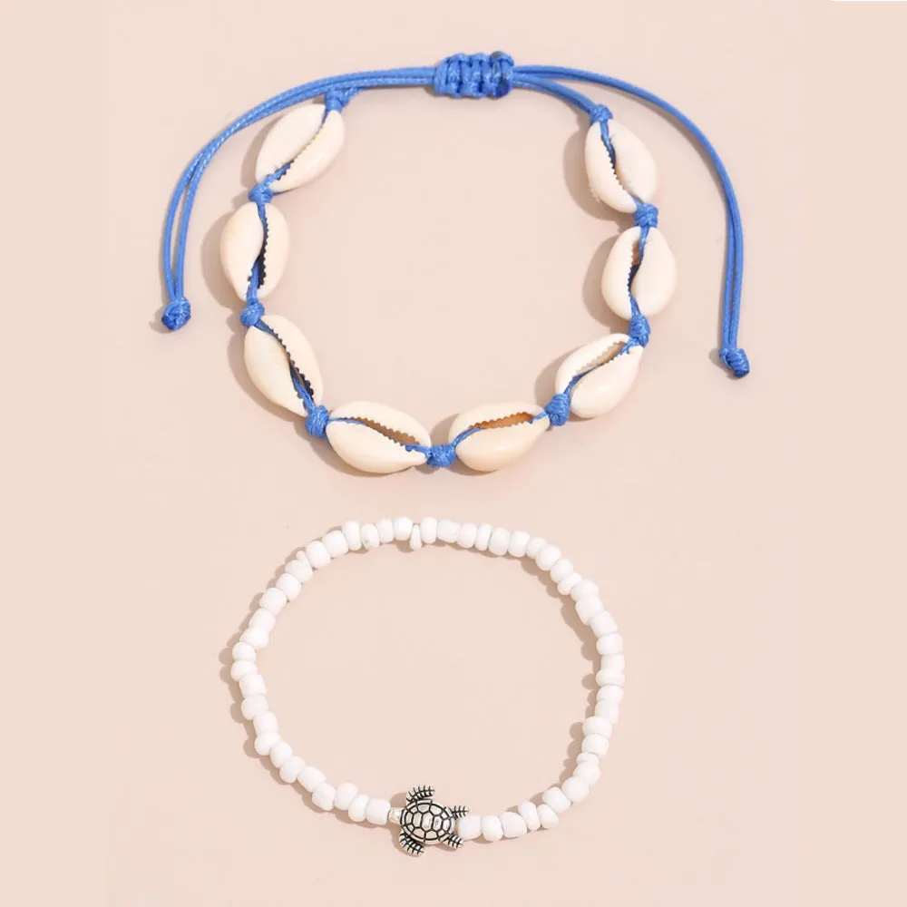 Wholesale Boho Shell Turtle Beaded Alloy Anklet JDC-AS-YeB009